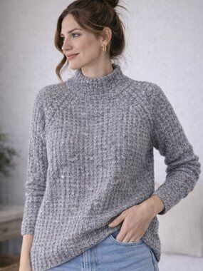 Denver Hayes Cozy Knit Mock Neck Sweater Grey Textured Pullover Size L